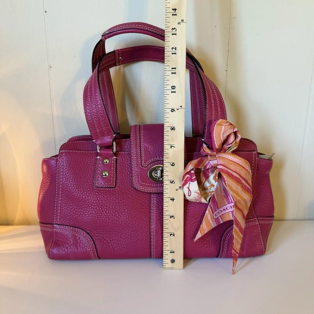 Coach Hampton VTG Pink Fuchsia Pebbled Leather Carryall Shoulder Bag F13961 Y2K